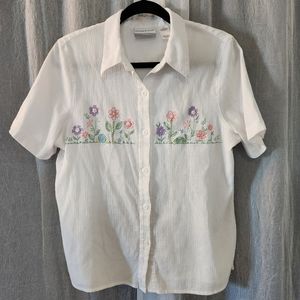alfred dunner white embroidered button up